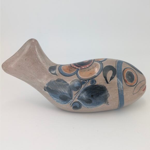Tonala Fish Figurine Mexican Folk Art Pottery Hand Painted Ceramic Sculpture - Picture 3 of 12